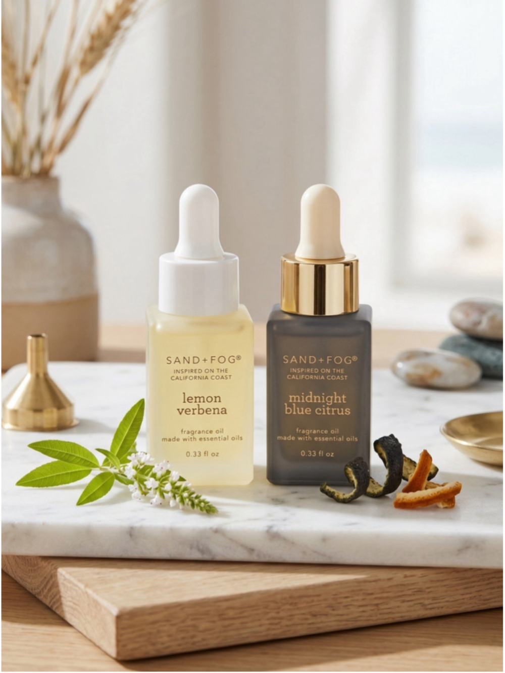 Sand + Fog Fragrance Oil Set Lemon Verbena & Midnight Blue Citrus 0.33 oz New